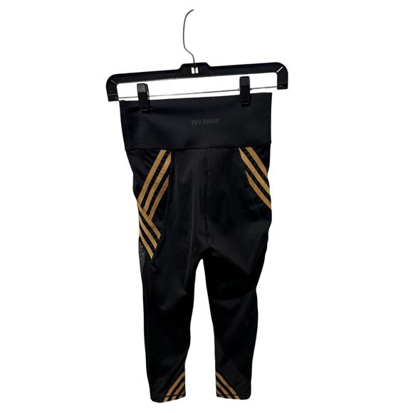 Adidas x Ivy Park 3-Stripe Leggings – Black with Gold Stripes – SZ S - Picture 1 of 3